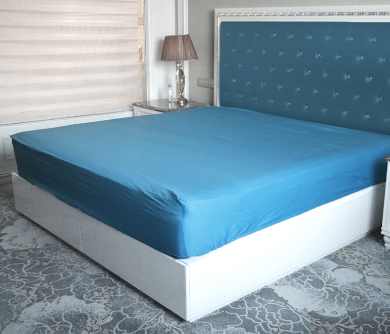 Drap housse imprimé 180x200 cm satin de coton ENZO bleu